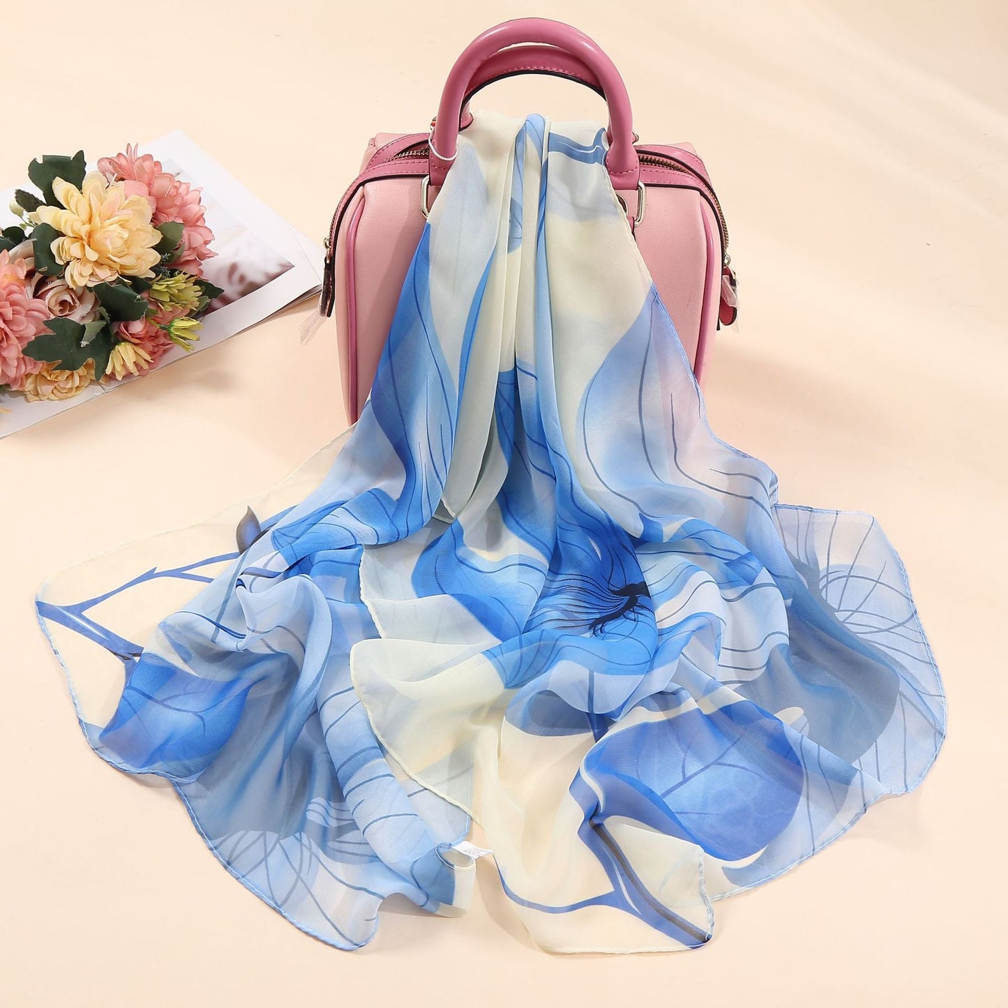 Bufanda de gasa con estampado de flores para primavera y verano