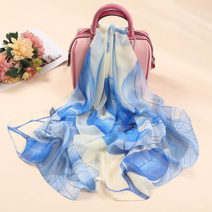 Bufanda de gasa con estampado de flores para primavera y verano