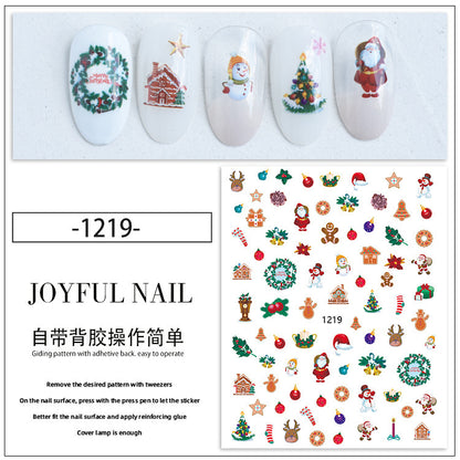 Autocollant pour nail art DIY motif flocon de neige, élan et clochette de Noël
