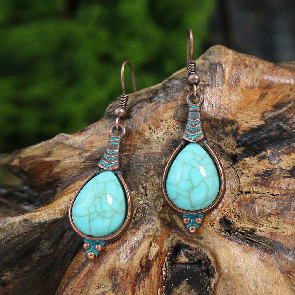 Boucles d'oreilles rétro turquoise de style ethnique bohème