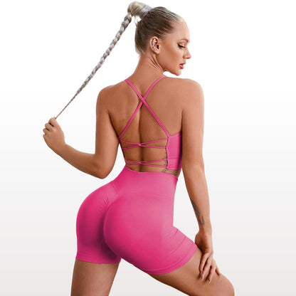 Women Yoga Solid Color Backless Sports Bra with Brocade Spandex