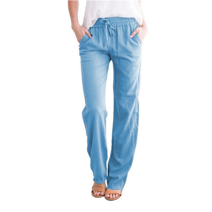 Women Casual Solid Color Cotton Linen Loose Pants