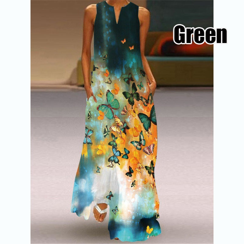 Women Plus Size Casual Fashion Boho Style Floral Heart Print Maxi Dress