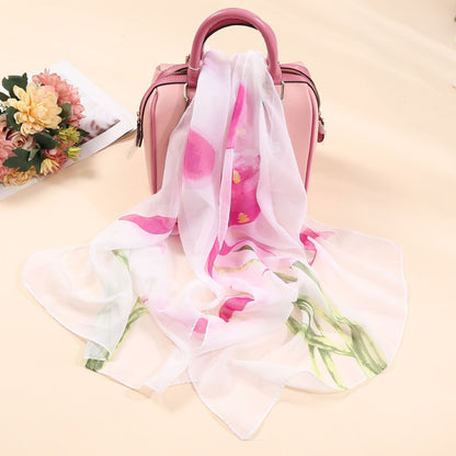 Elegante bufanda larga con estampado de flores para mujer