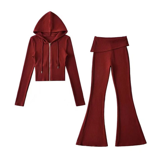 Women Fashion Casual Slim-Fit Zipper Hoodie Set