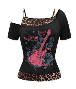 Camiseta de manga corta con estampado gótico de moda de verano para mujer