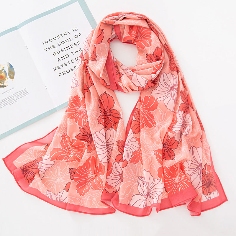 Bufanda larga de gasa con estampado floral de verano y primavera para mujer