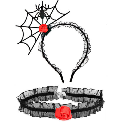 Ensemble de bijoux ras du cou en dentelle avec bandeau en toile d'araignée noire pour femme, idéal pour Halloween