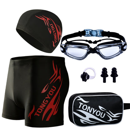 Conjunto de traje de baño con gorra y gafas estampadas informales a la moda para hombre