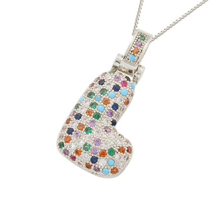 Collar con colgante de alfabeto dorado y circonita multicolor para mujer, joyería de moda