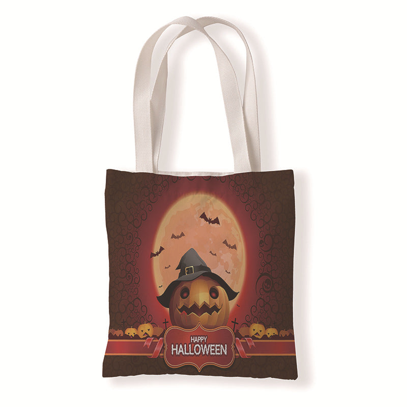 Bolsa de lona con diseño de calabaza y murciélago de Halloween