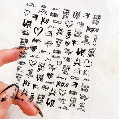 Pegatinas de uñas con letras de amor en forma de corazón para San Valentín