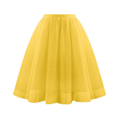Women Fashion Elegant Solid Color High Waist Pleated Mesh Skirt