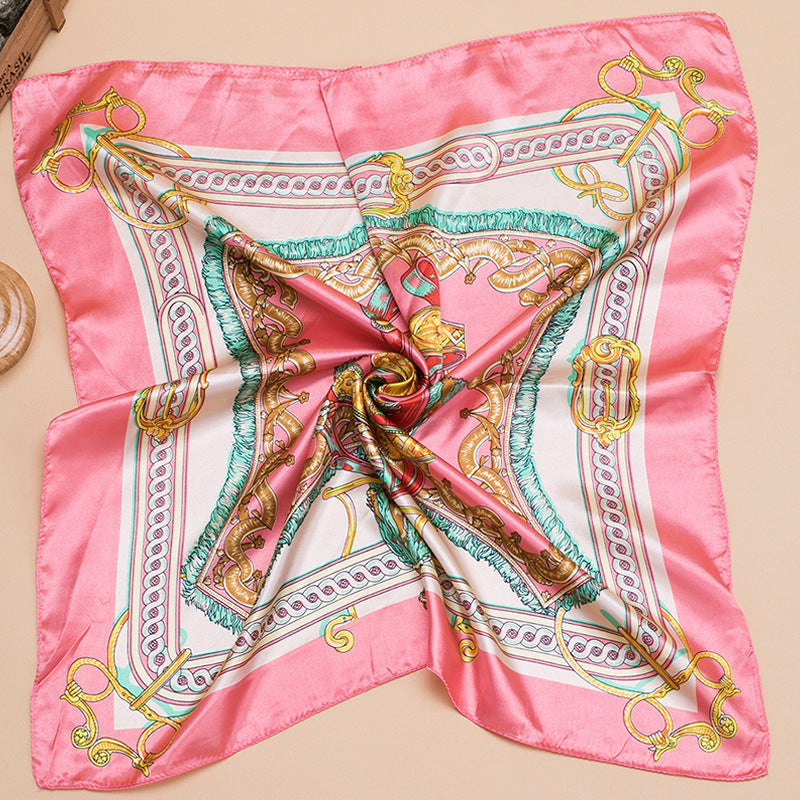Bufanda de satén cuadrada grande estampada a la moda para mujer con hermoso patrón floral