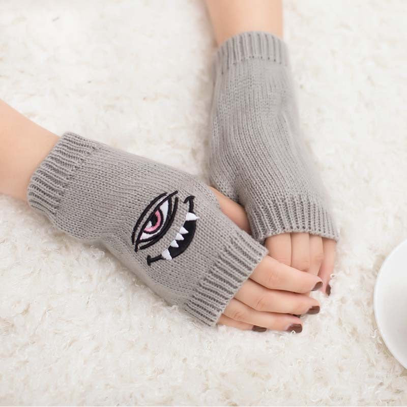 Half Finger Women's Gloves with Devil Eye Embroidery