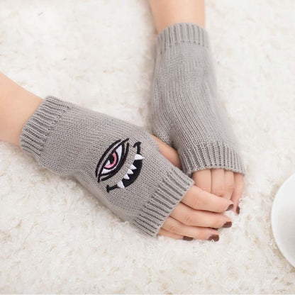 Half Finger Women's Gloves with Devil Eye Embroidery