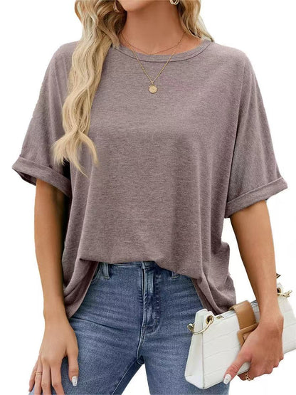 Women Casual Solid Color Spandex Loose T-Shirt