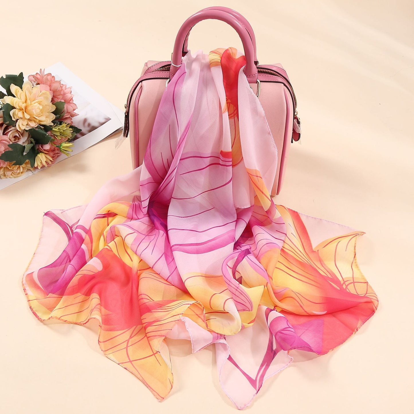 Bufanda de gasa con estampado de flores para primavera y verano