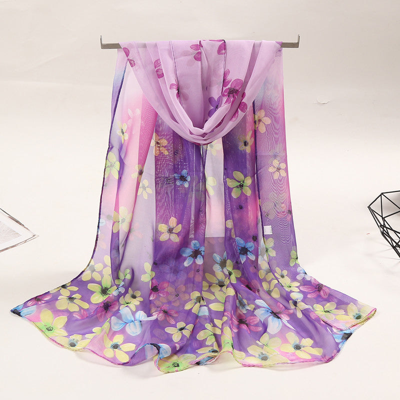 Bufanda de gasa con estampado de flores para mujer, primavera y verano