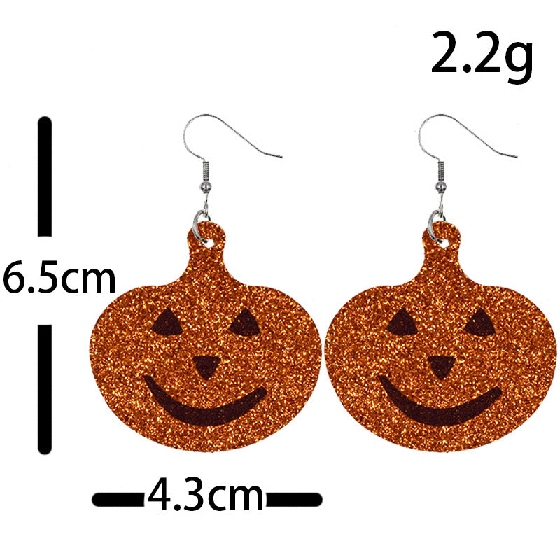 Halloween Women Funny Pumpkin Ghost Leather Earrings