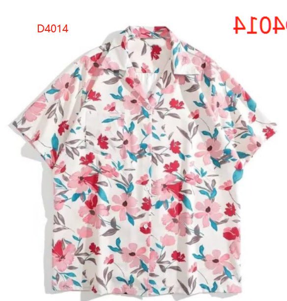 Camisa informal vintage con estampado floral hawaiano para hombre