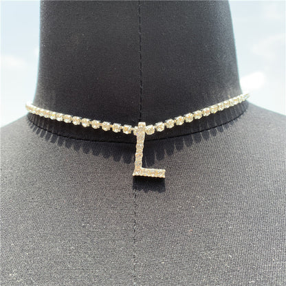 Women Rhinestone Alphabet Necklace