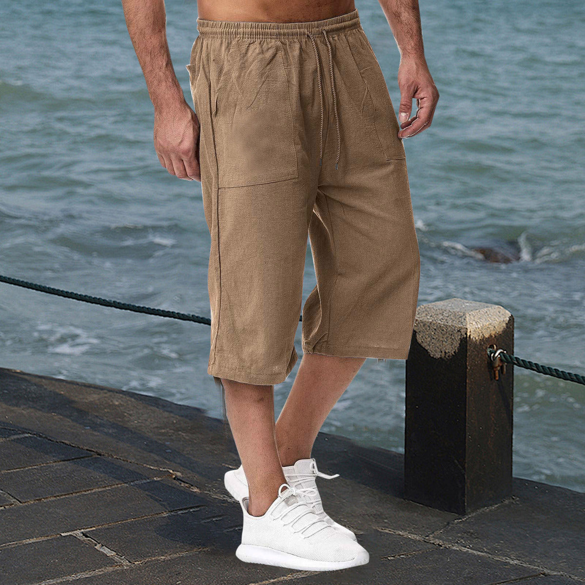 Men Casual Cotton And Linen Summer Cropped Pants