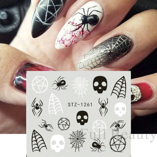 Autocollants pour ongles motif crâne et feuille d'érable pour femme, mode Halloween