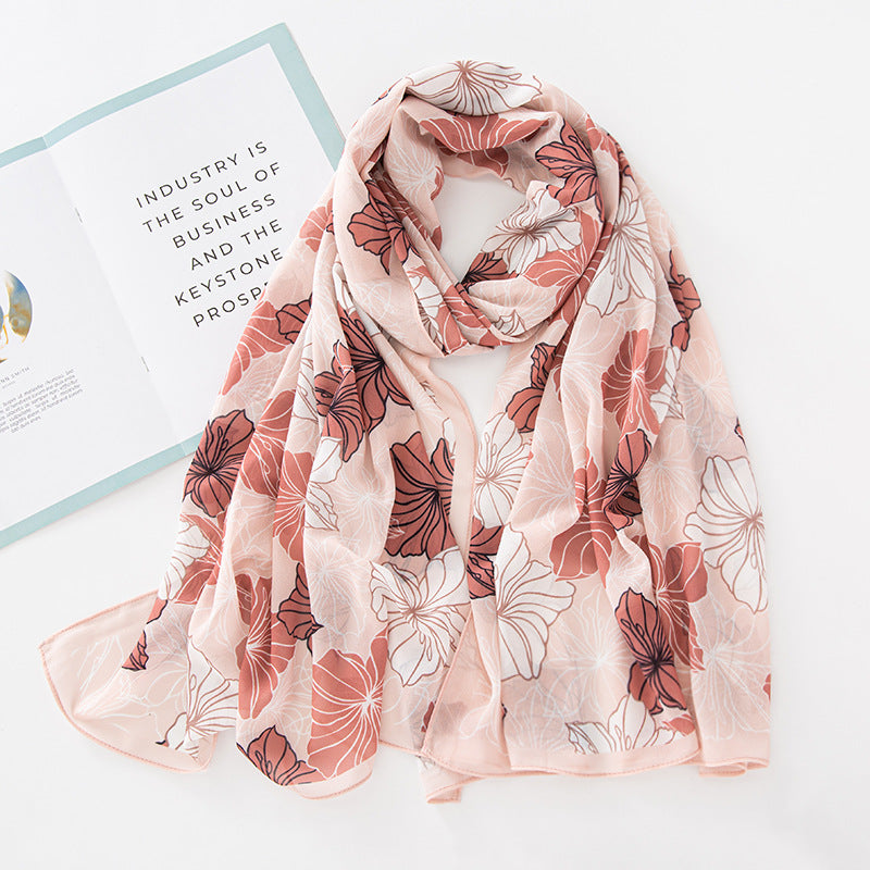 Bufanda larga de gasa con estampado floral de verano y primavera para mujer