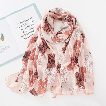 Bufanda larga de gasa con estampado floral de verano y primavera para mujer