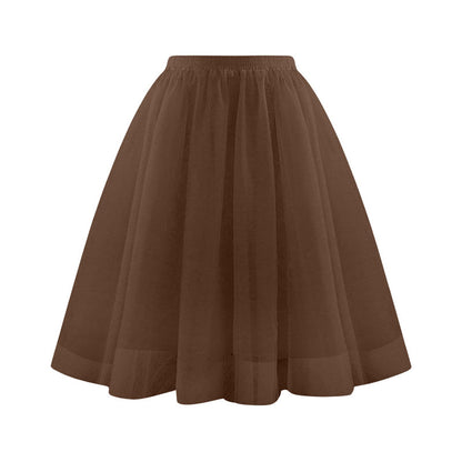 Women Fashion Elegant Solid Color High Waist Pleated Mesh Skirt