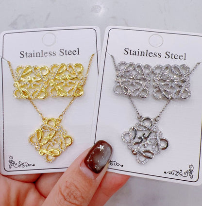 Women Fashion Zircon Necklace Earrings Set