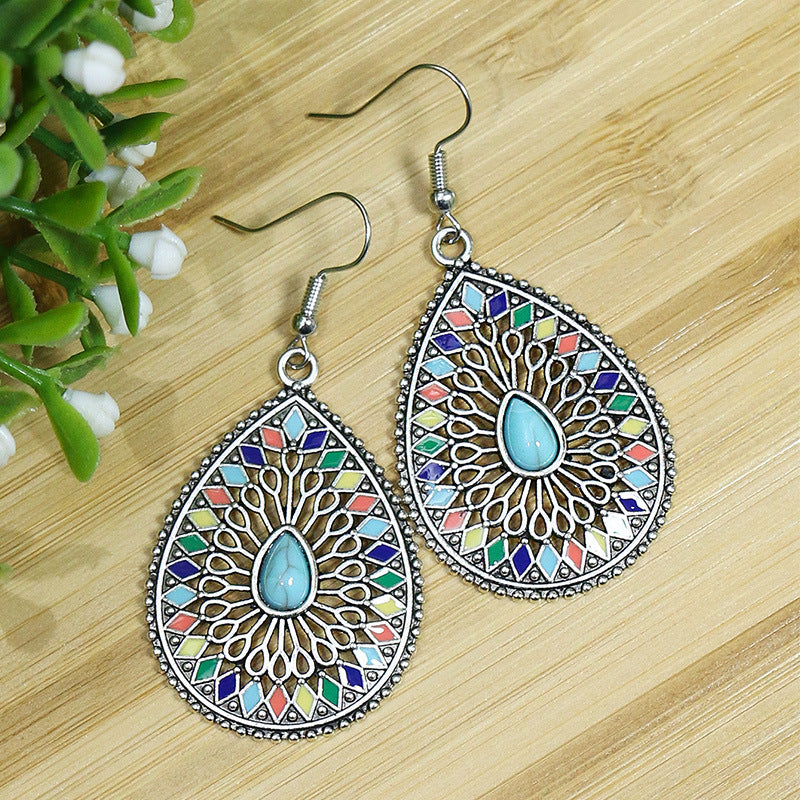Boucles d'oreilles longues bohèmes en forme de goutte turquoise