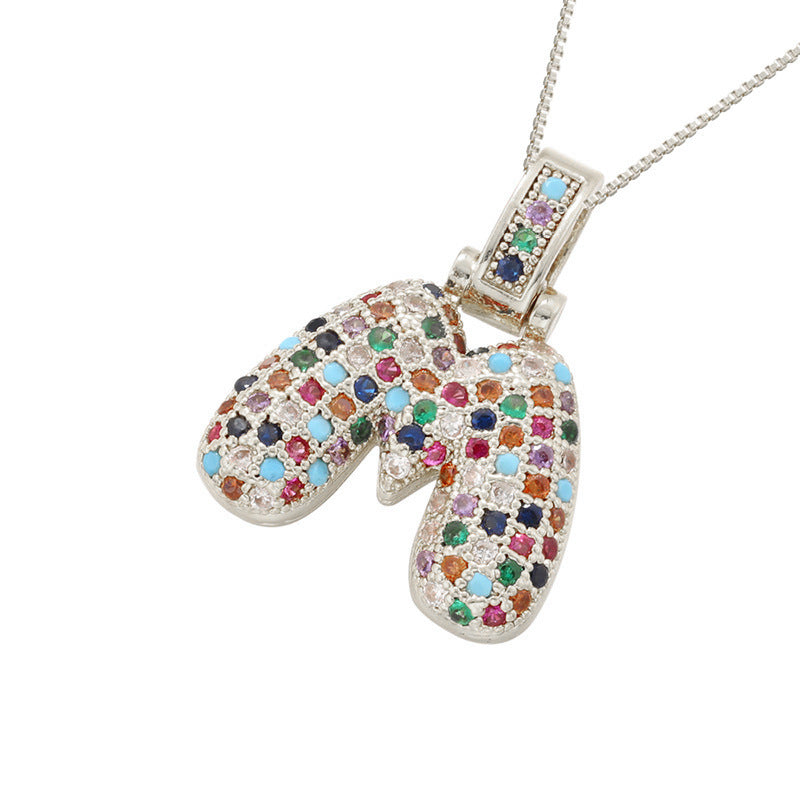 Collar con colgante de alfabeto dorado y circonita multicolor para mujer, joyería de moda