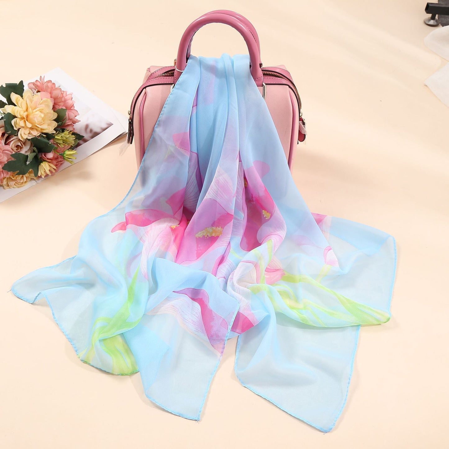 Elegante bufanda larga con estampado de flores para mujer