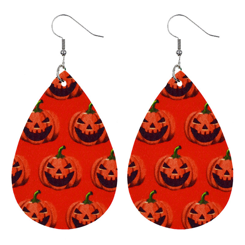 Halloween Women'S Leather Spider Pumpkin Earrings