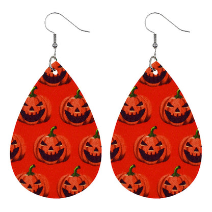Halloween Women'S Leather Spider Pumpkin Earrings