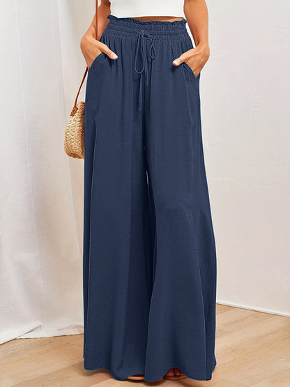 Women Fashion Casual Loose Solid Color Drawstring Pants