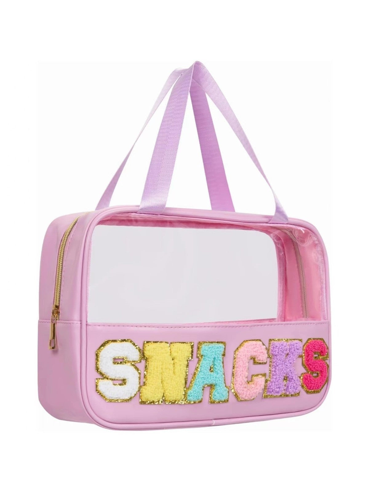 Bolsa de cosméticos transparente de PVC con letras bordadas