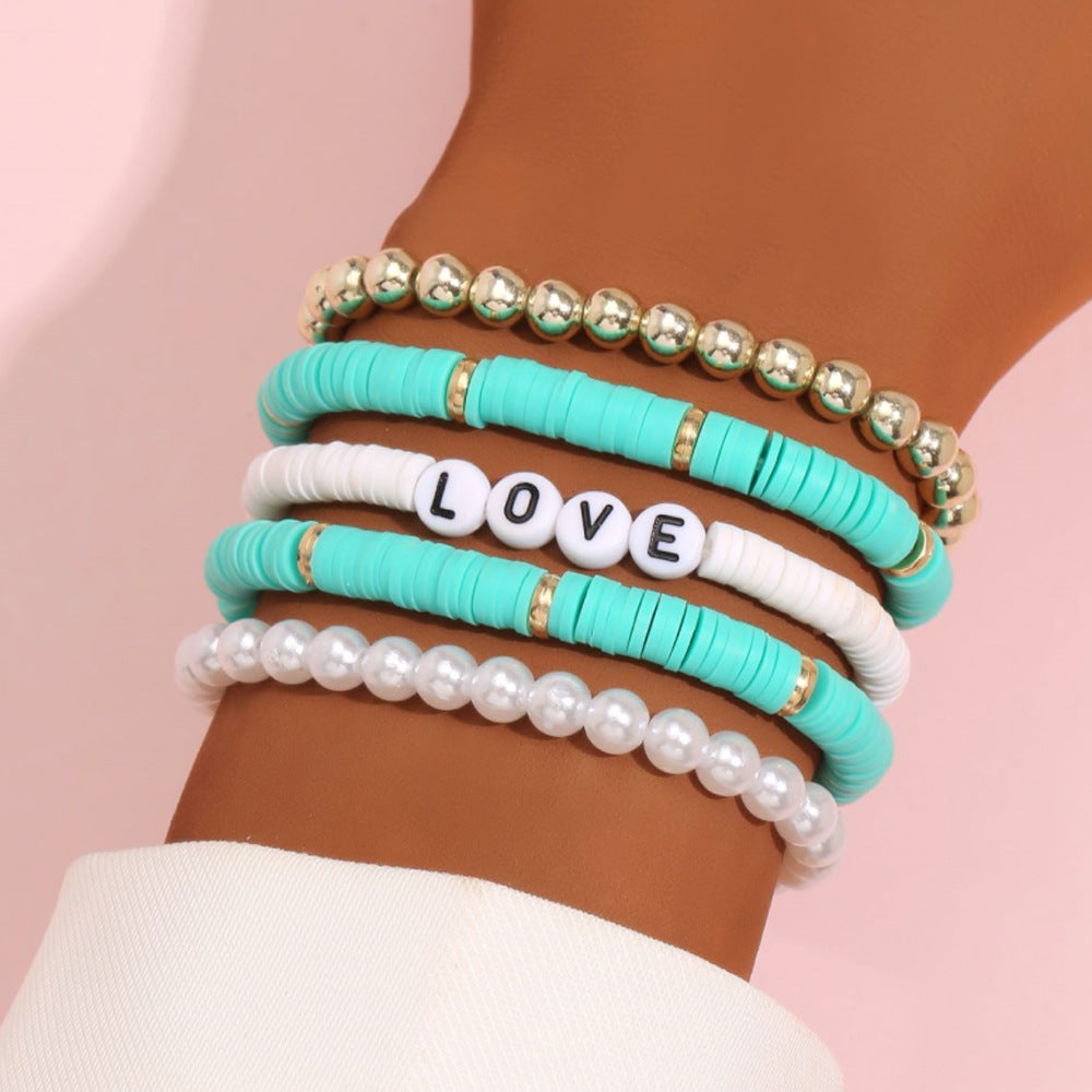 Unisex Bohemian Colorful Polymer Clay Bracelet Set