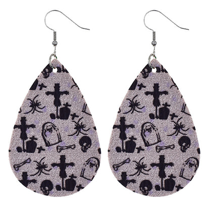 Halloween Women Fashion Leather Pumpkin Skull Earrings