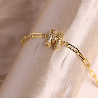 Fashion 26 Zircon Alphabet Clip Chain Bracelet