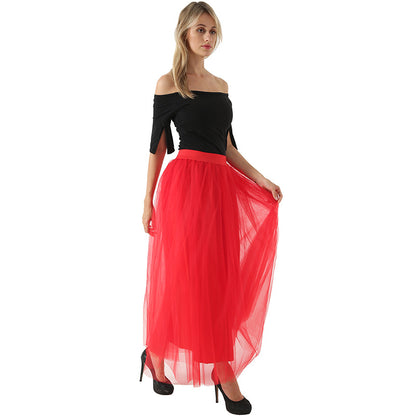 Women Fashion Solid Color Mesh Skirt