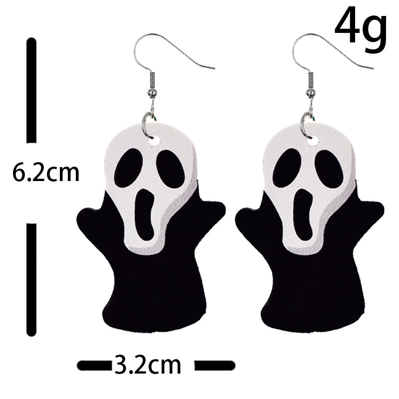 Halloween Women Funny Pumpkin Ghost Leather Earrings