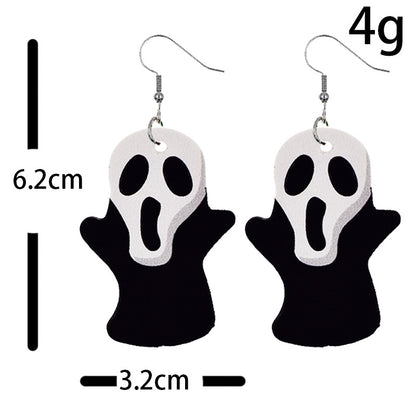 Halloween Women Funny Pumpkin Ghost Leather Earrings
