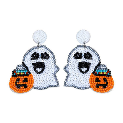 Pendientes de cuentas divertidos con dibujos animados de Halloween para mujer