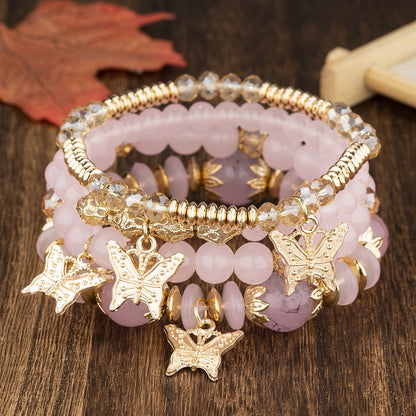 Bohemian Multi-Layer Beaded Butterfly Pendant Bracelet