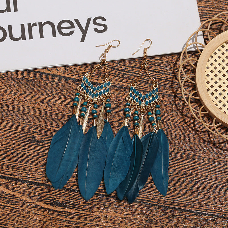 High-Value Feather Bohemian Long Tassel Earrings