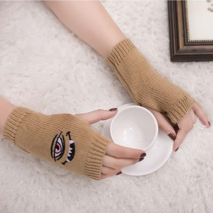 Half Finger Women's Gloves with Devil Eye Embroidery