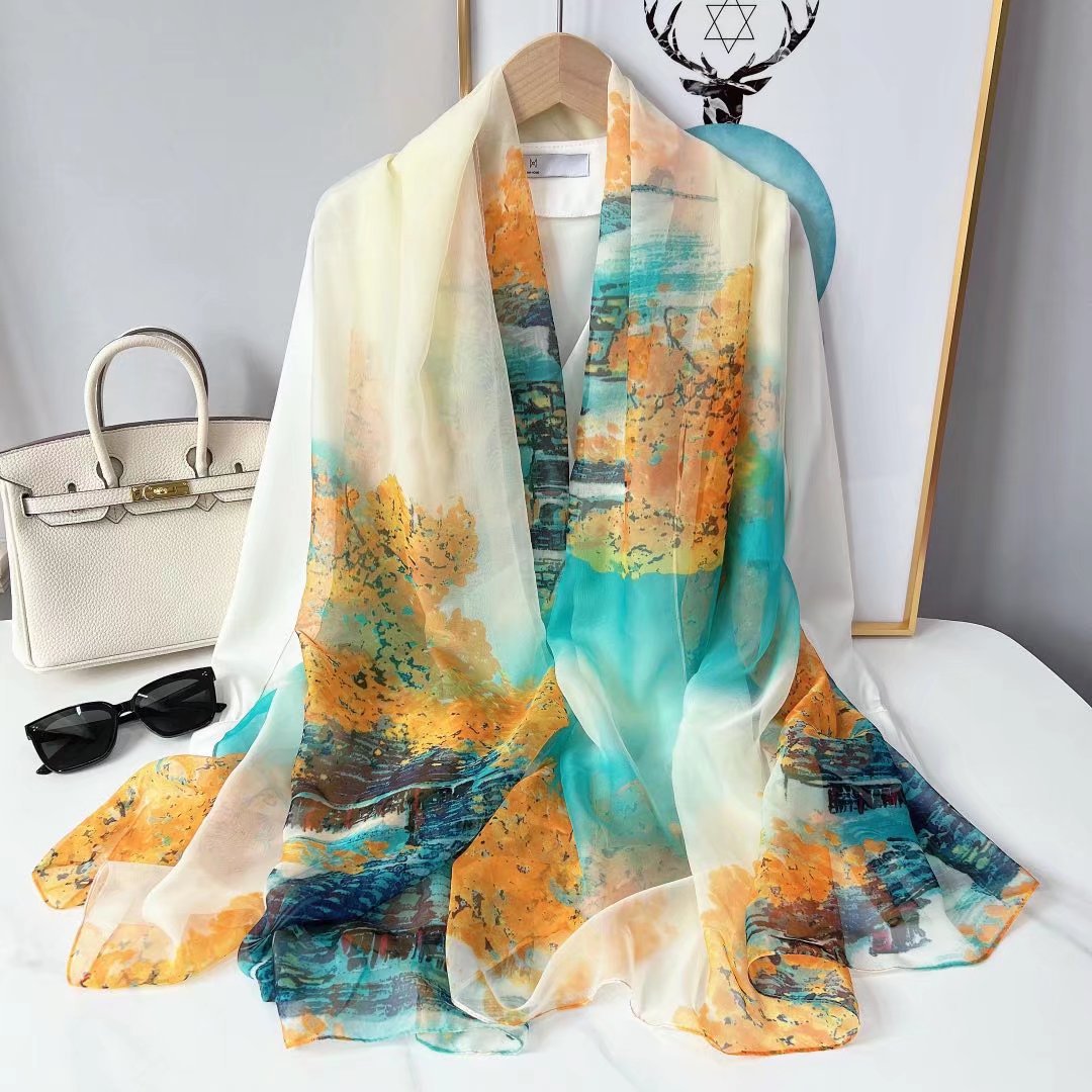 Bufanda de malla con estampado floral de moda de verano para mujer
